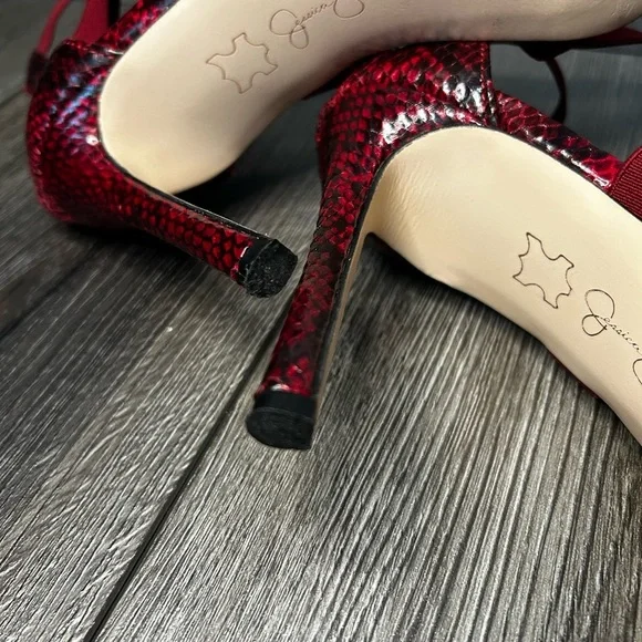 Jessica Simpson Red Snakeskin Strappy Heels – Chic Statement - Picture 8 of 10